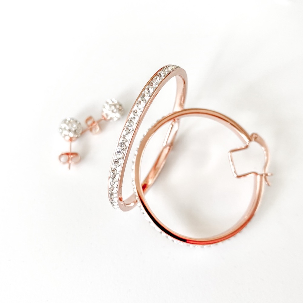 Rose Gold Hoop Earrings Crystal Stud Posts